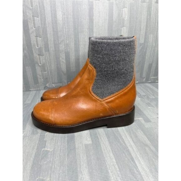 J.Crew Rib Cuff Ankle Boots Brown Women Size 7.5 Italian Leather - Picture 1 of 9